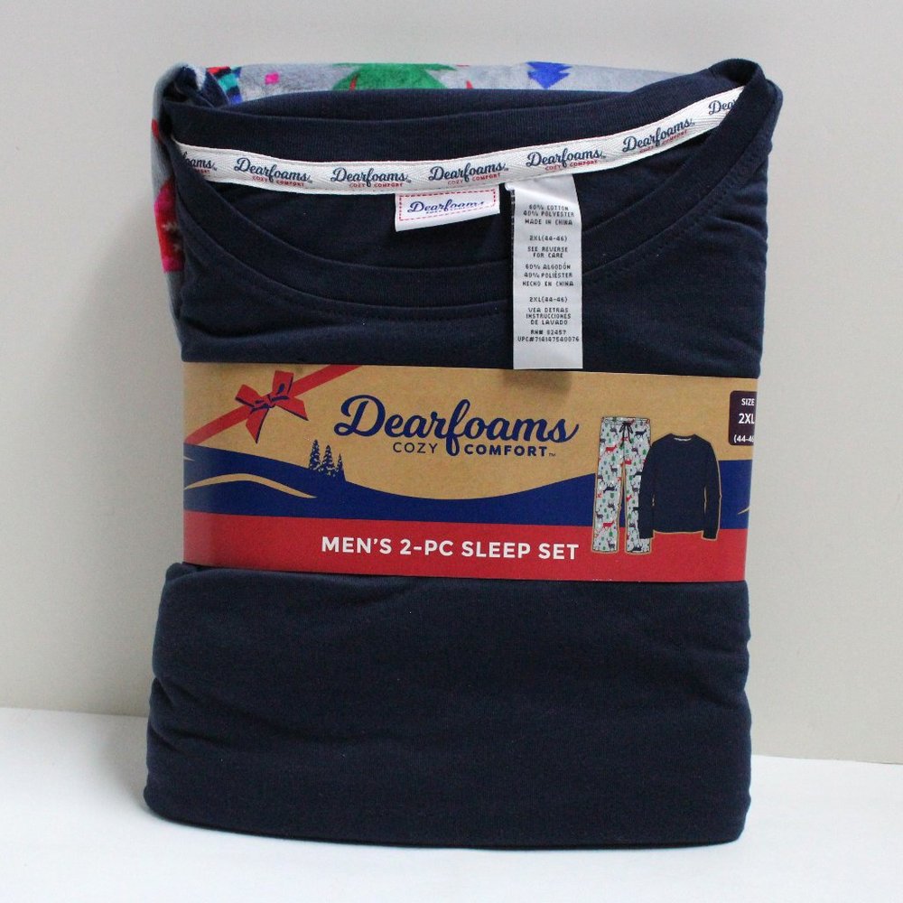 NWT Men's 2 Piece 2XL (44-46) Dearfoams Long Sleeve Tee and Pants Sleep Set